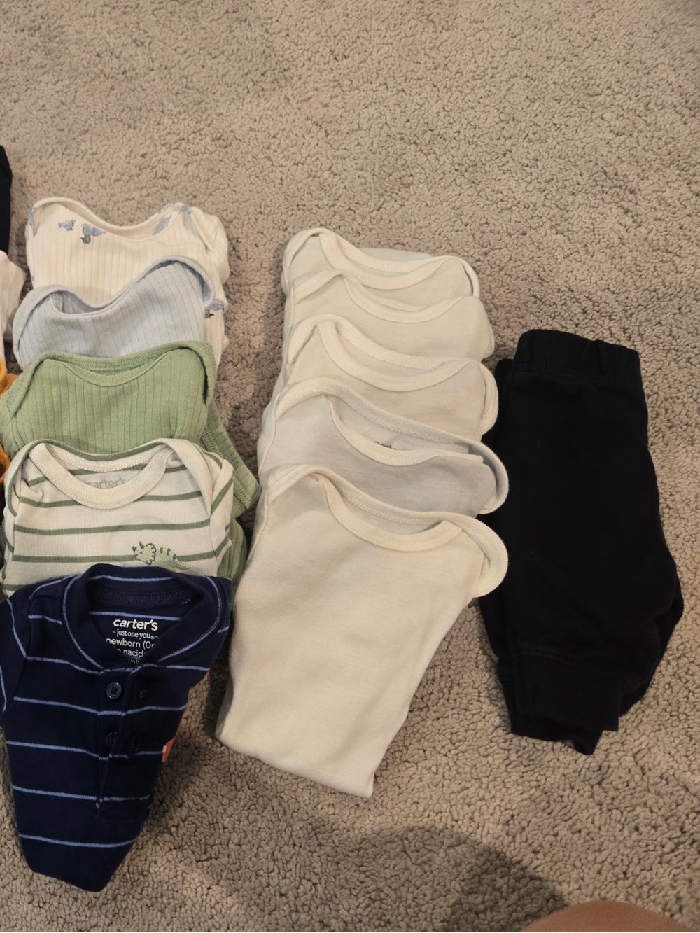 Carter's Cream, Navy & Light Green Baby One-Piece Set